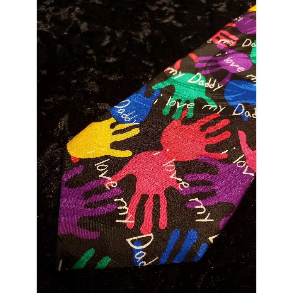 Vintage RM Style Ralph Martin Mens Neck Tie I Love My Daddy Handprints 1996 USA